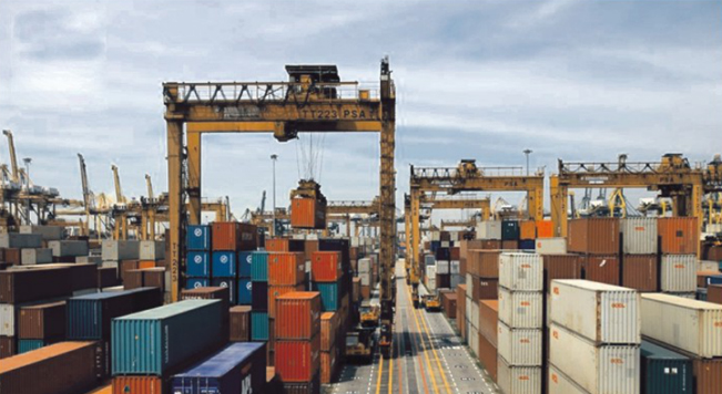 Lifting rails are used in the port of Singapore